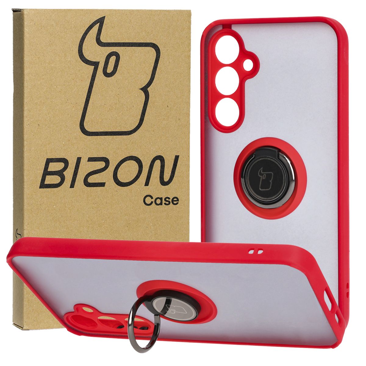 Handyhülle mit Fingergriff für Galaxy S23 FE, Bizon Case Hybrid Ring, getönt mit rotem Rahmen