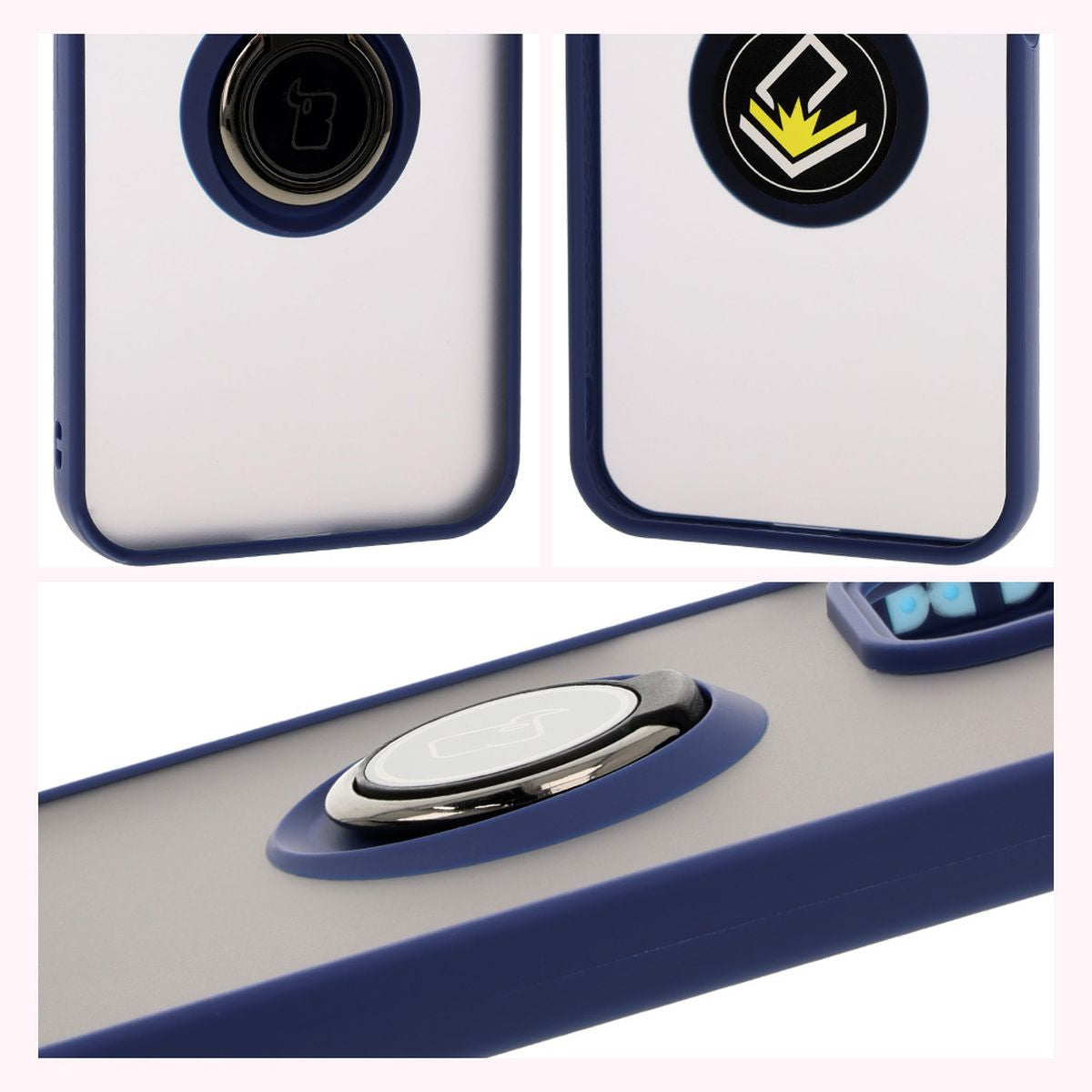 Handyhülle mit Fingergriff für Honor 200 Lite, Bizon Case Hybrid Ring, getönt mit dunkelblauem Rahmen
