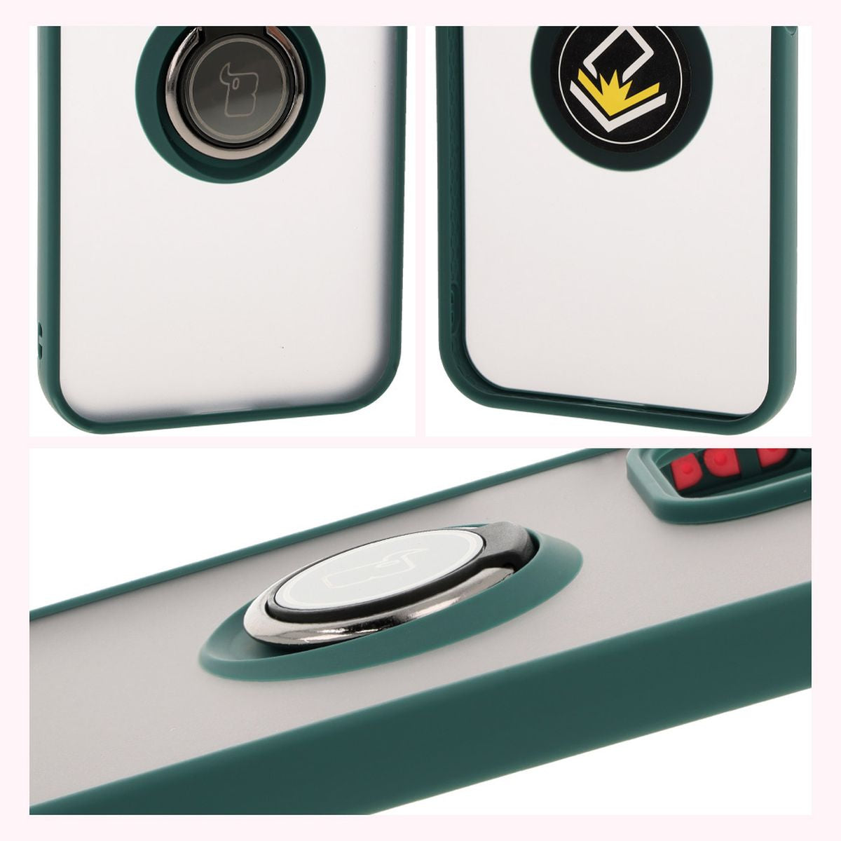 Handyhülle mit Fingergriff für Honor 200 Lite, Bizon Case Hybrid Ring, getönt mit dunkelgrünem Rahmen