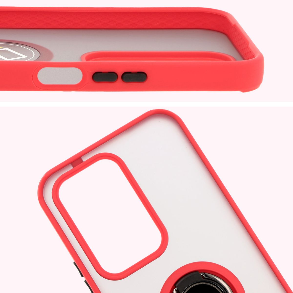 Handyhülle mit Fingergriff für Honor 200 Lite, Bizon Case Hybrid Ring, getönt mit rotem Rahmen