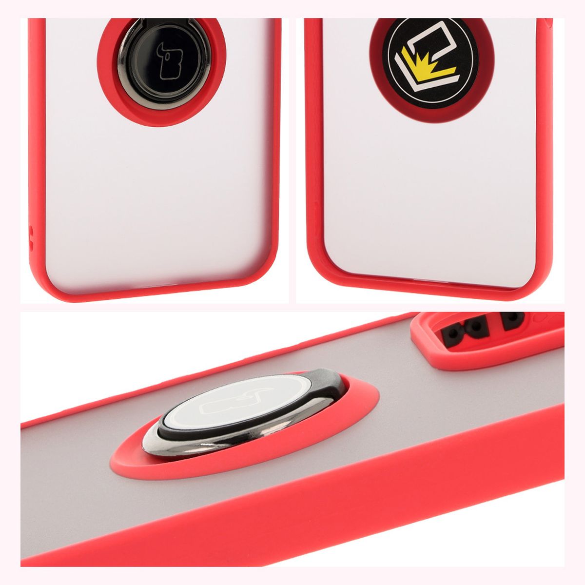 Handyhülle mit Fingergriff für Honor 200 Lite, Bizon Case Hybrid Ring, getönt mit rotem Rahmen