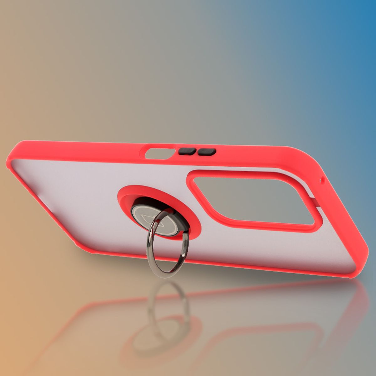 Handyhülle mit Fingergriff für Honor 200 Lite, Bizon Case Hybrid Ring, getönt mit rotem Rahmen