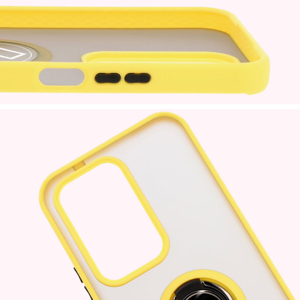 Handyhülle mit Fingergriff für Honor 200 Lite, Bizon Case Hybrid Ring, getönt mit gelbem Rahmen
