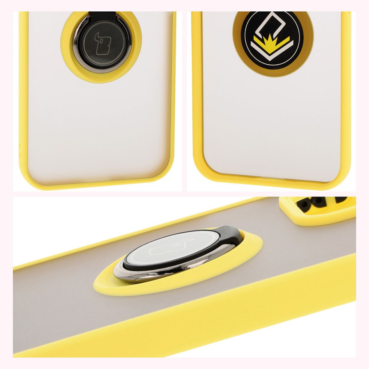 Handyhülle mit Fingergriff für Honor 200 Lite, Bizon Case Hybrid Ring, getönt mit gelbem Rahmen