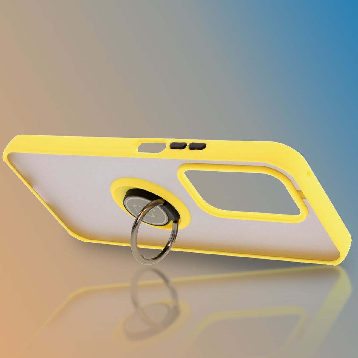 Handyhülle mit Fingergriff für Honor 200 Lite, Bizon Case Hybrid Ring, getönt mit gelbem Rahmen