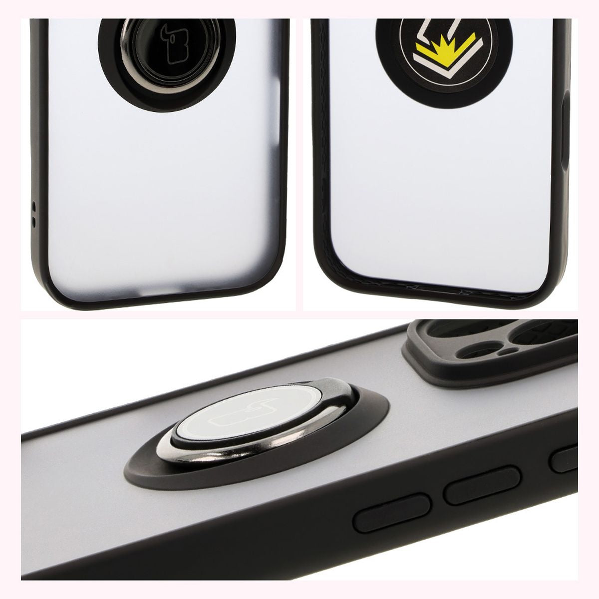 Handyhülle mit Fingergriff für iPhone 16 Pro Max, Bizon Case Hybrid Ring, getönt mit schwarzem Rahmen