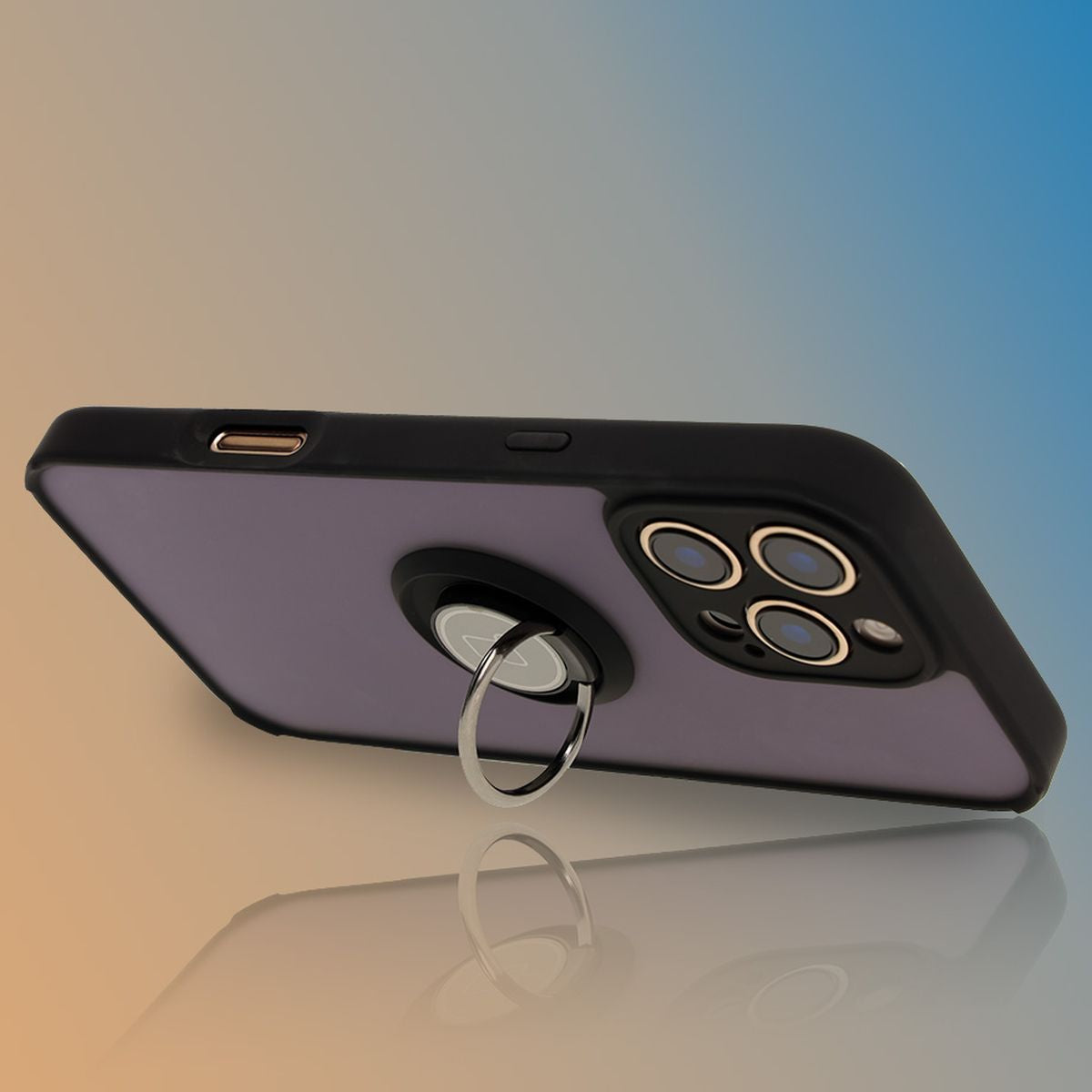Handyhülle mit Fingergriff für iPhone 16 Pro Max, Bizon Case Hybrid Ring, getönt mit schwarzem Rahmen