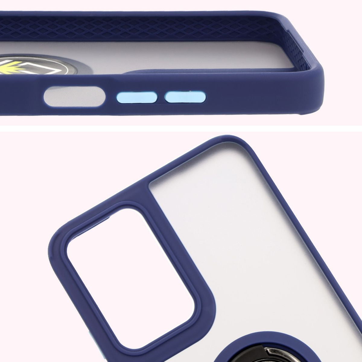Handyhülle mit Fingergriff für Motorola Moto G35 5G, Bizon Case Hybrid Ring, getönt mit dunkelblauem Rahmen