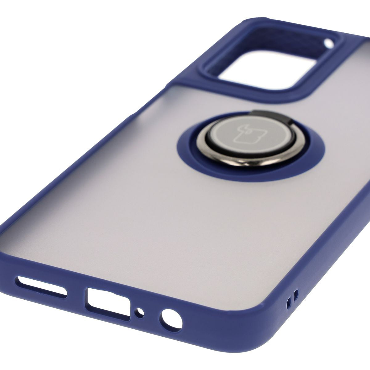 Handyhülle mit Fingergriff für Motorola Moto G35 5G, Bizon Case Hybrid Ring, getönt mit dunkelblauem Rahmen