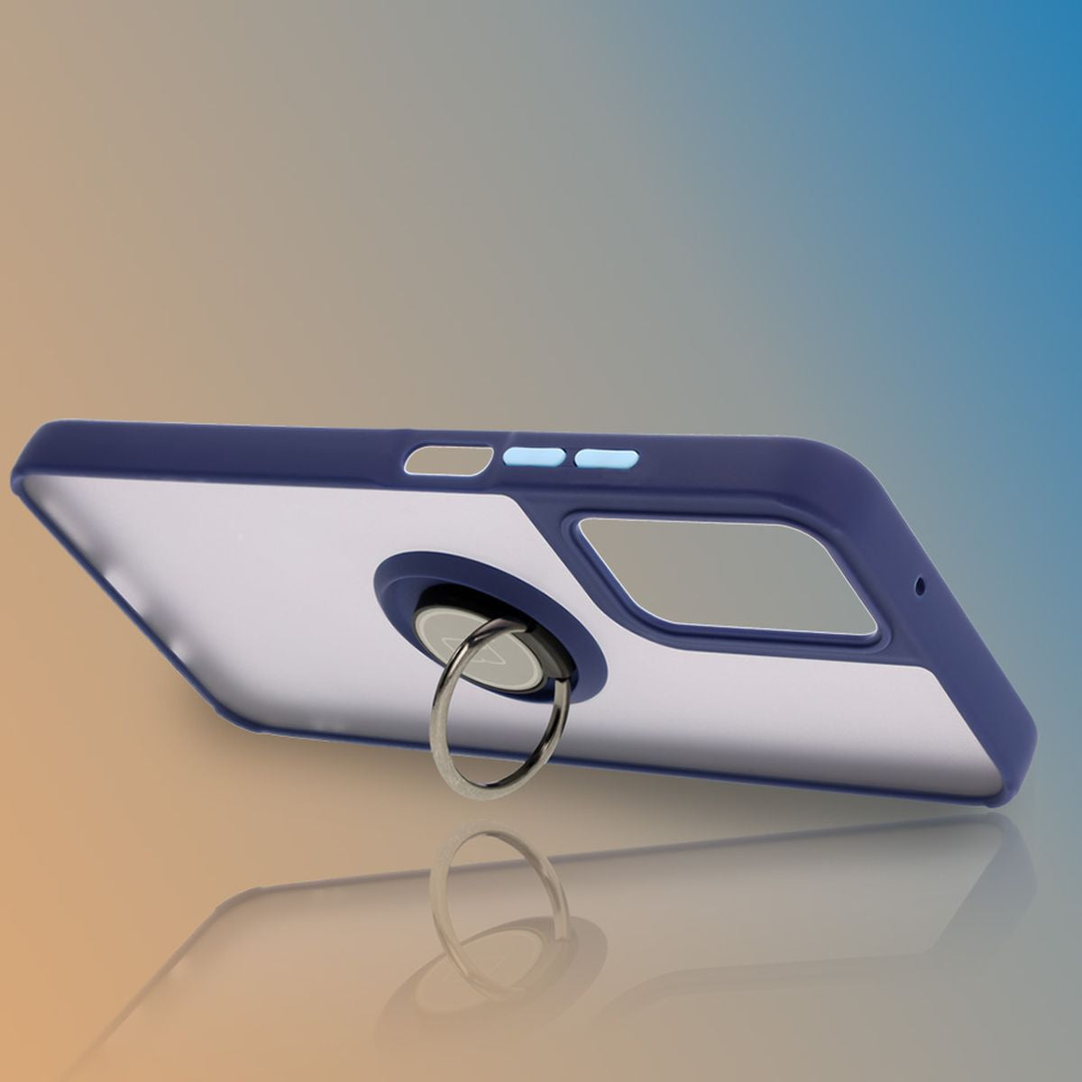 Handyhülle mit Fingergriff für Motorola Moto G35 5G, Bizon Case Hybrid Ring, getönt mit dunkelblauem Rahmen
