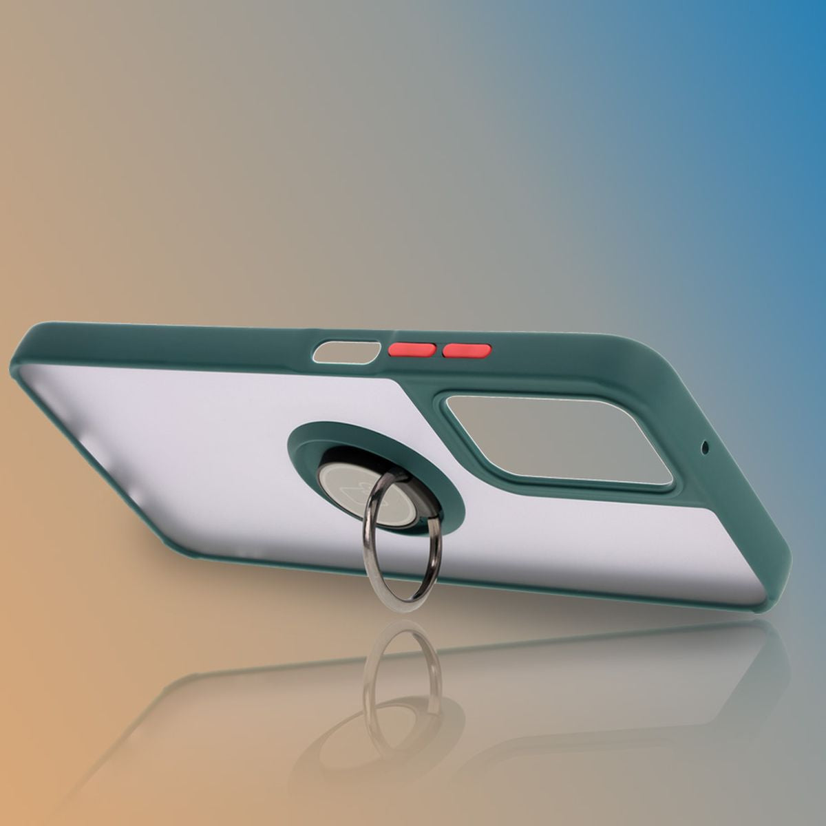 Handyhülle mit Fingergriff für Motorola Moto G35 5G, Bizon Case Hybrid Ring, getönt mit dunkelgrünem Rahmen