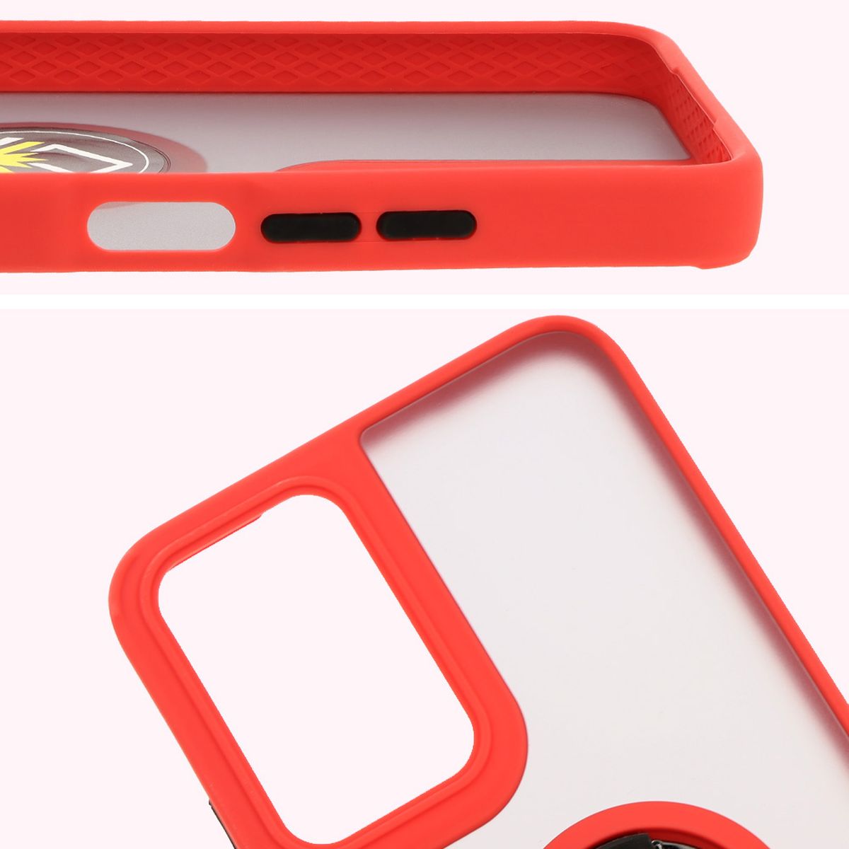 Handyhülle mit Fingergriff für Motorola Moto G35 5G, Bizon Case Hybrid Ring, getönt mit rotem Rahmen