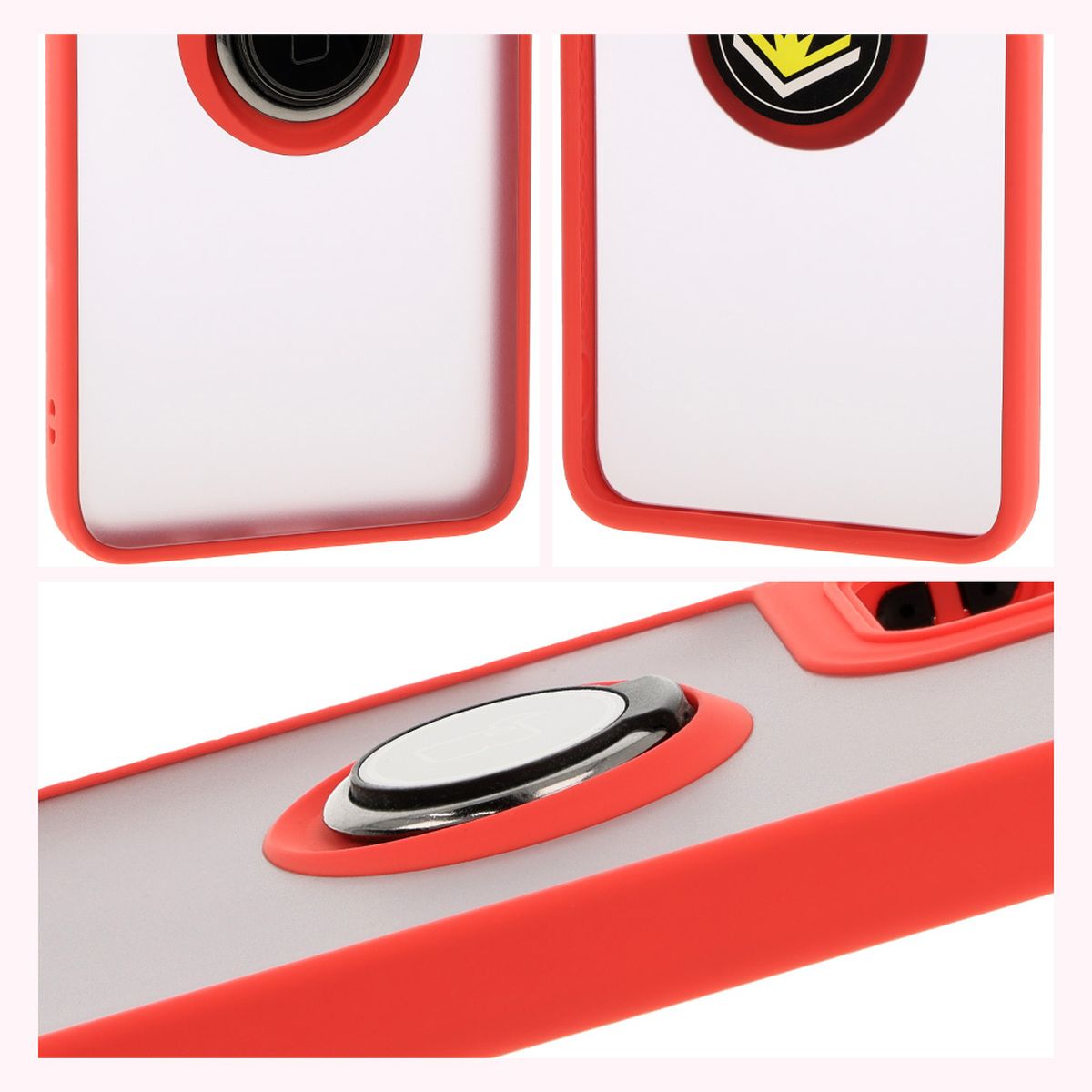 Handyhülle mit Fingergriff für Motorola Moto G35 5G, Bizon Case Hybrid Ring, getönt mit rotem Rahmen