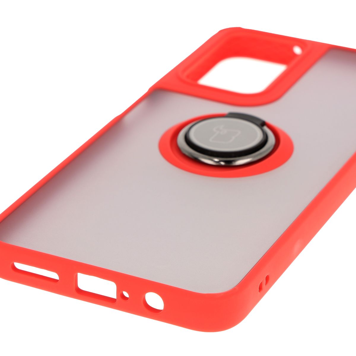 Handyhülle mit Fingergriff für Motorola Moto G35 5G, Bizon Case Hybrid Ring, getönt mit rotem Rahmen