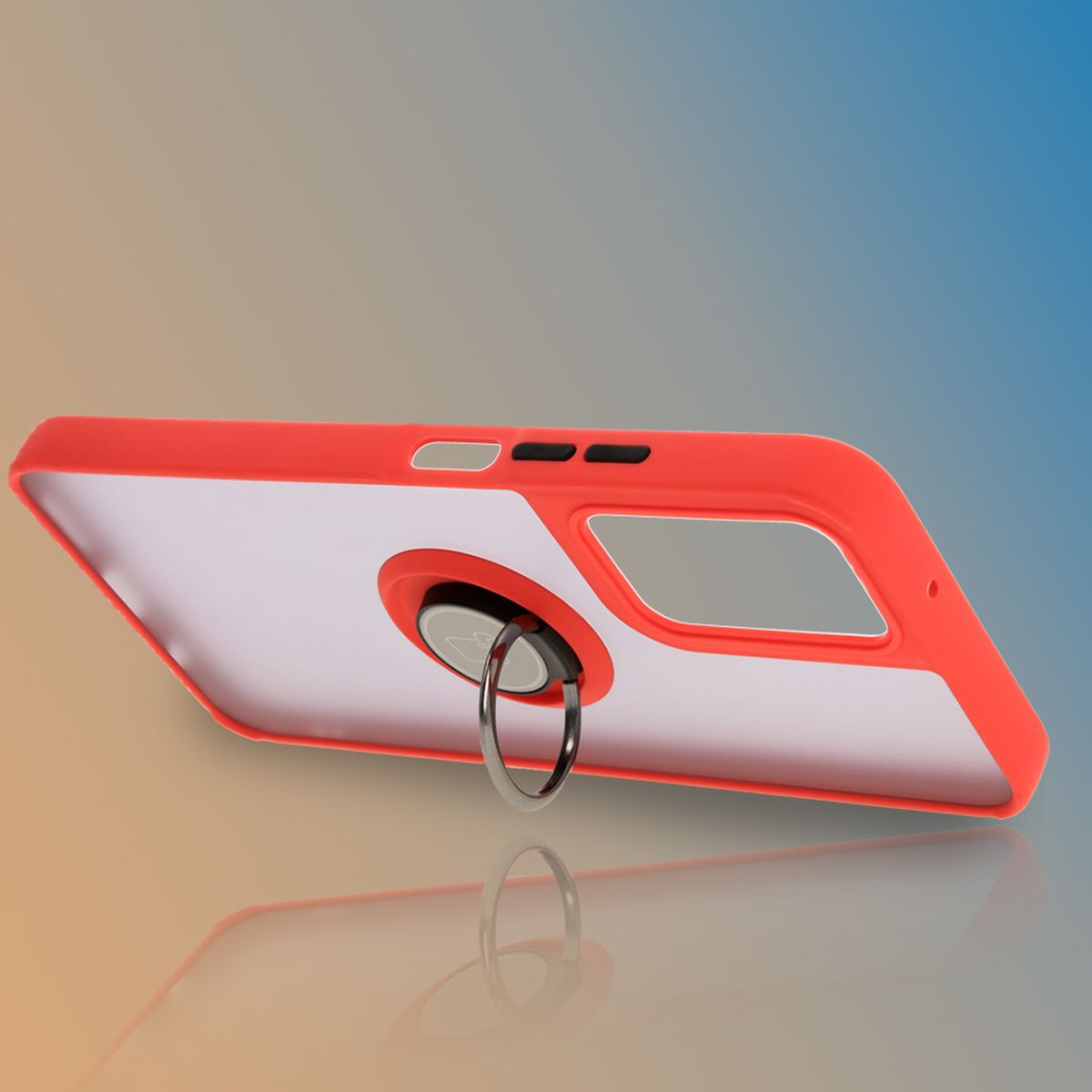 Handyhülle mit Fingergriff für Motorola Moto G35 5G, Bizon Case Hybrid Ring, getönt mit rotem Rahmen