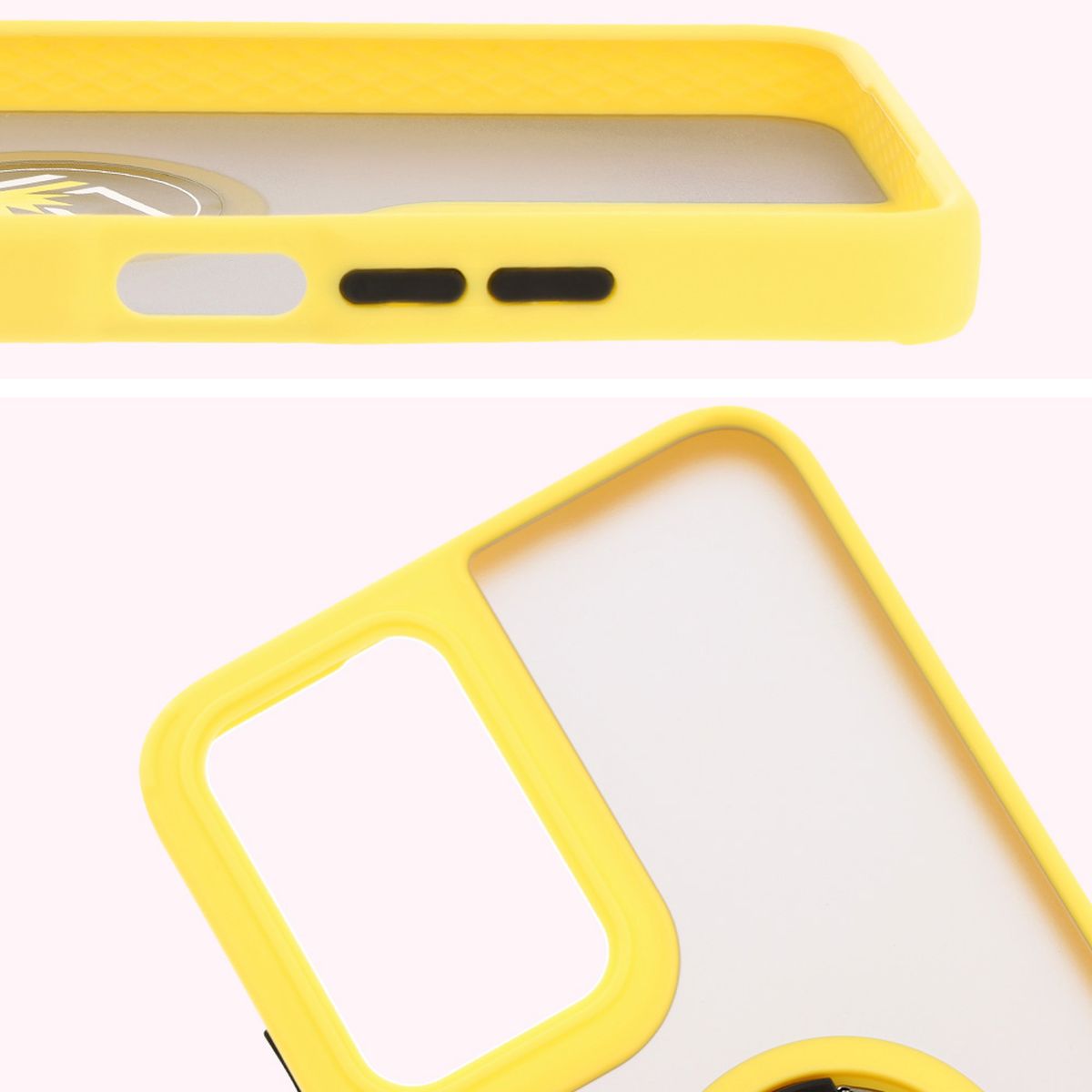 Handyhülle mit Fingergriff für Motorola Moto G35 5G, Bizon Case Hybrid Ring, getönt mit gelbem Rahmen