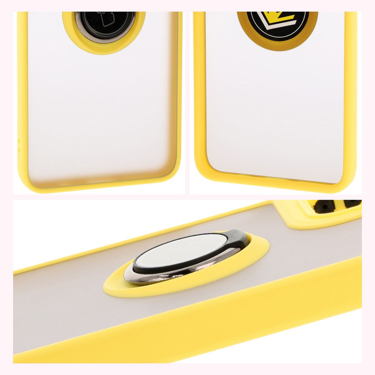 Handyhülle mit Fingergriff für Motorola Moto G35 5G, Bizon Case Hybrid Ring, getönt mit gelbem Rahmen