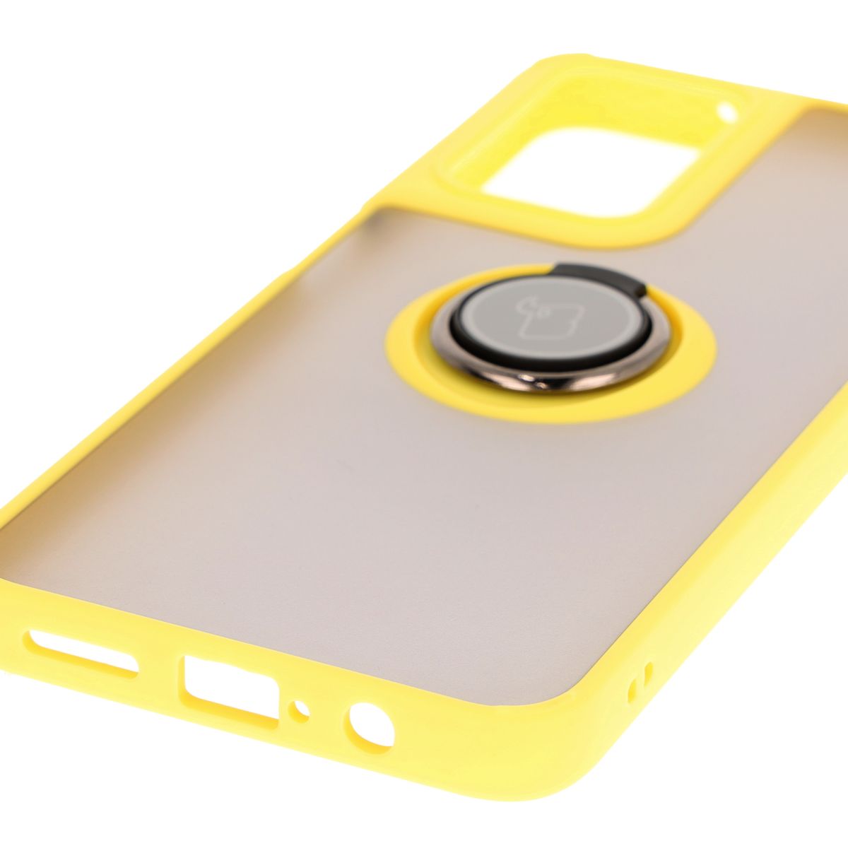 Handyhülle mit Fingergriff für Motorola Moto G35 5G, Bizon Case Hybrid Ring, getönt mit gelbem Rahmen