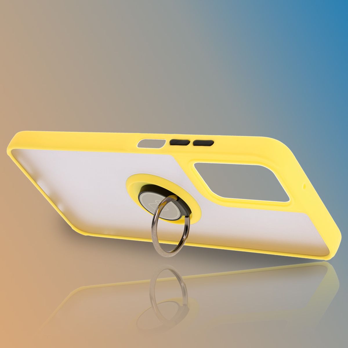 Handyhülle mit Fingergriff für Motorola Moto G35 5G, Bizon Case Hybrid Ring, getönt mit gelbem Rahmen