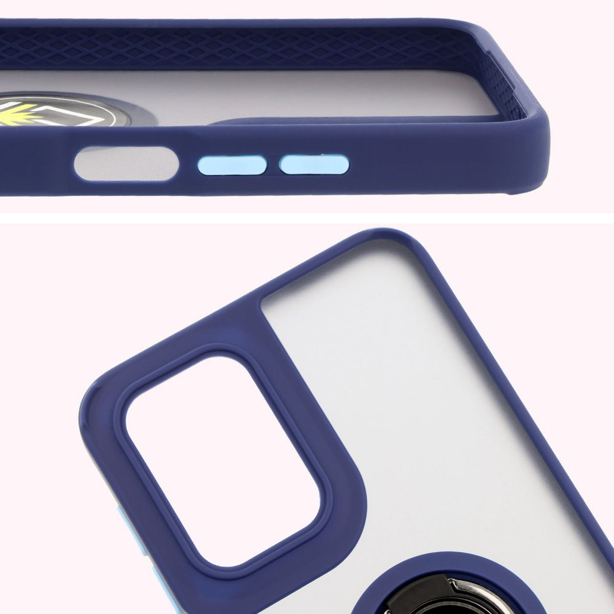Handyhülle mit Fingergriff für Motorola Moto G55 5G, Bizon Case Hybrid Ring, getönt mit dunkelblauem Rahmen