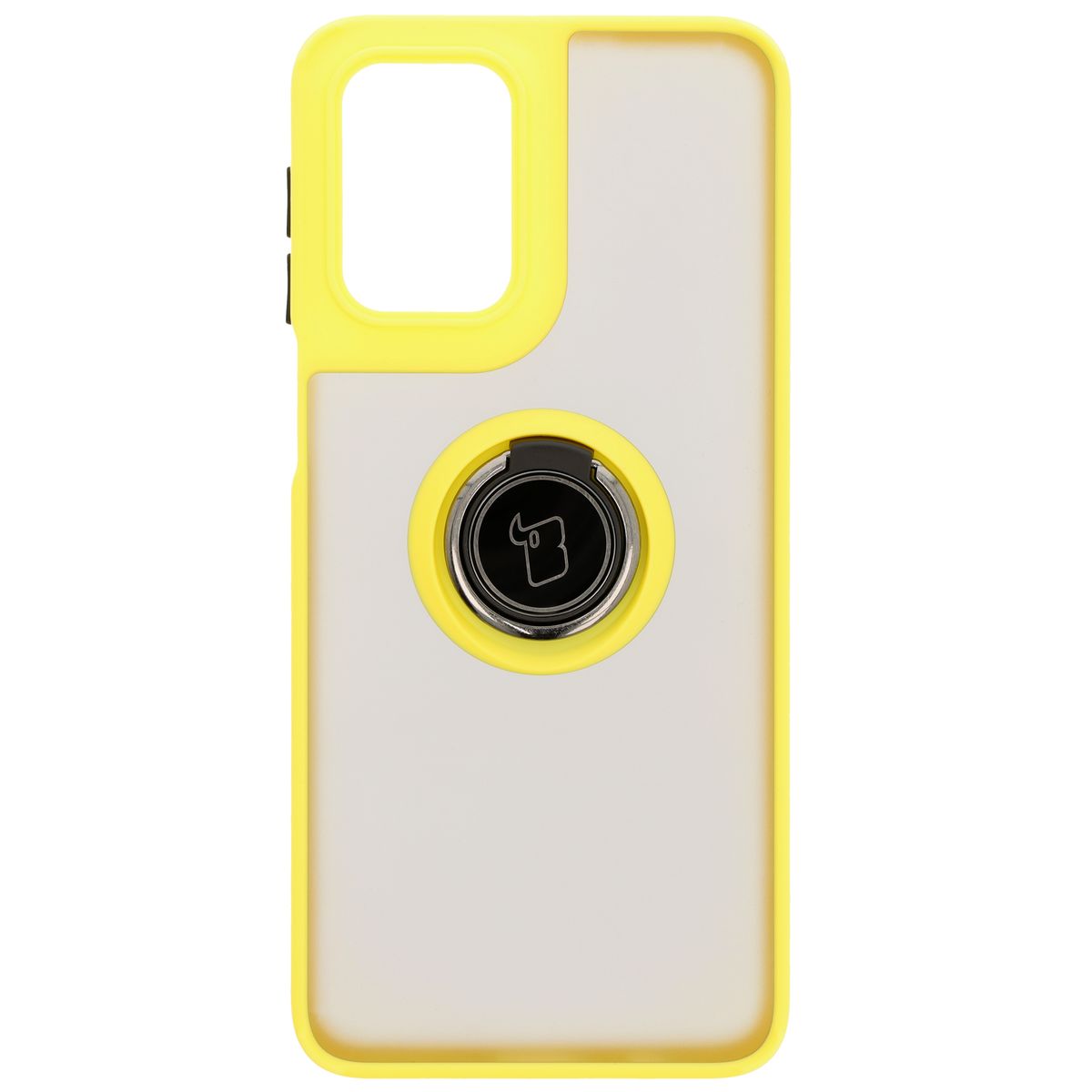 Handyhülle mit Fingergriff für Motorola Moto G55 5G, Bizon Case Hybrid Ring, getönt mit gelbem Rahmen