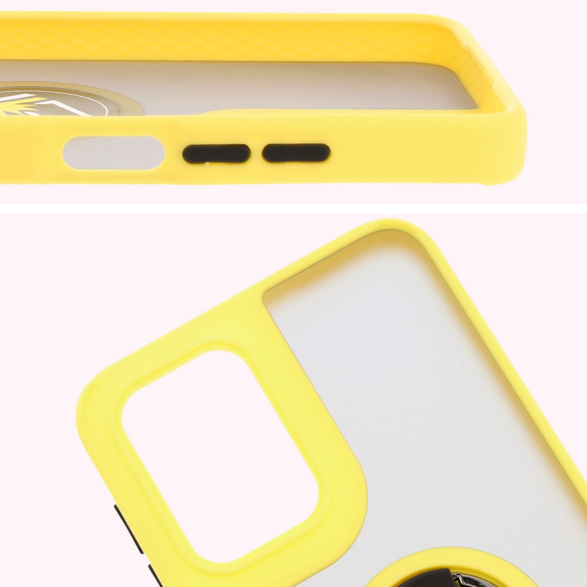 Handyhülle mit Fingergriff für Motorola Moto G55 5G, Bizon Case Hybrid Ring, getönt mit gelbem Rahmen