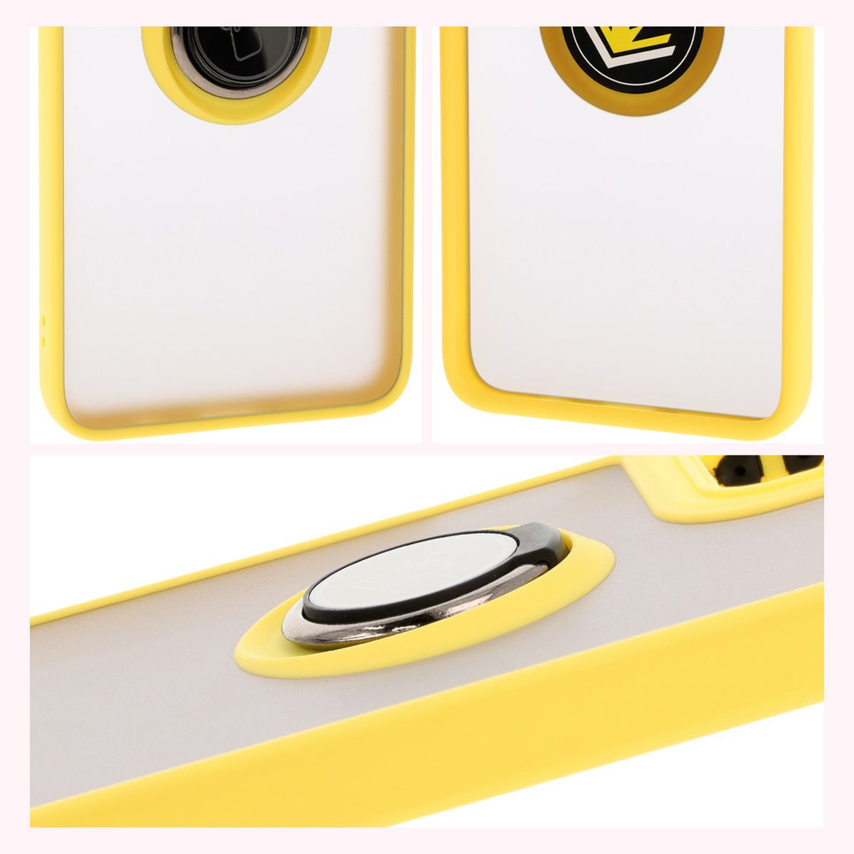 Handyhülle mit Fingergriff für Motorola Moto G55 5G, Bizon Case Hybrid Ring, getönt mit gelbem Rahmen