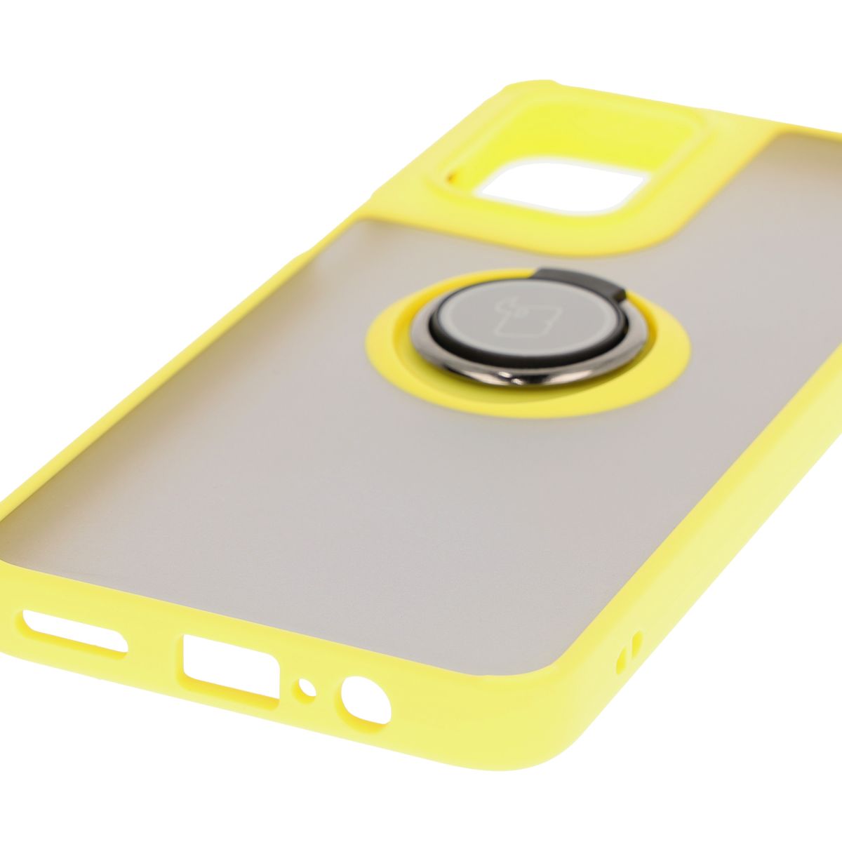 Handyhülle mit Fingergriff für Motorola Moto G55 5G, Bizon Case Hybrid Ring, getönt mit gelbem Rahmen