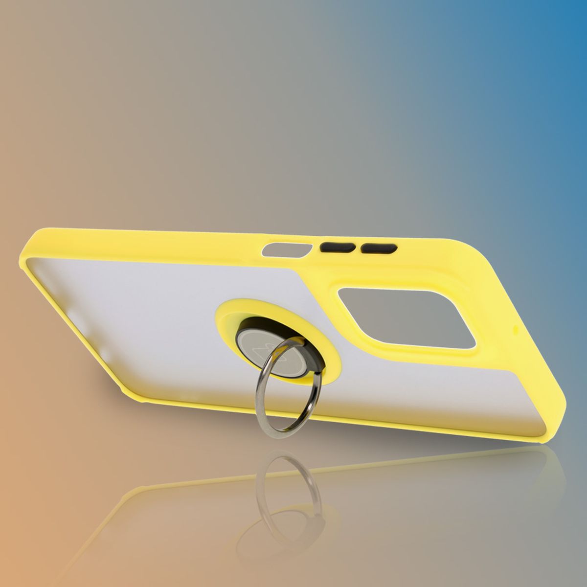 Handyhülle mit Fingergriff für Motorola Moto G55 5G, Bizon Case Hybrid Ring, getönt mit gelbem Rahmen