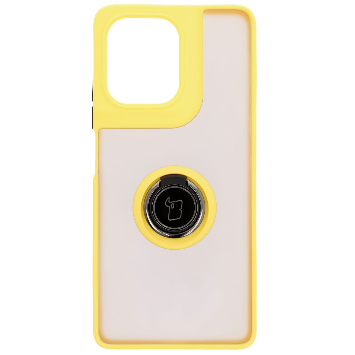 Handyhülle mit Fingergriff für Motorola Moto G75 5G, Bizon Case Hybrid Ring, getönt mit gelbem Rahmen