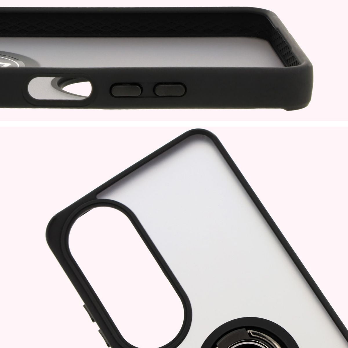 Handyhülle mit Fingergriff für Oppo A60 4G, Bizon Case Hybrid Ring, getönt mit schwarzem Rahmen