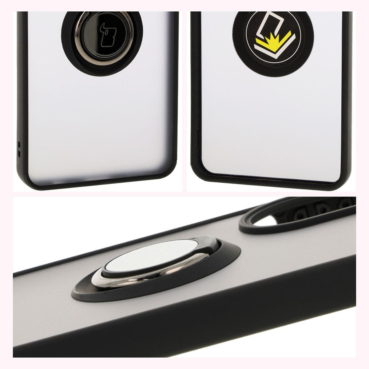 Handyhülle mit Fingergriff für Oppo A60 4G, Bizon Case Hybrid Ring, getönt mit schwarzem Rahmen