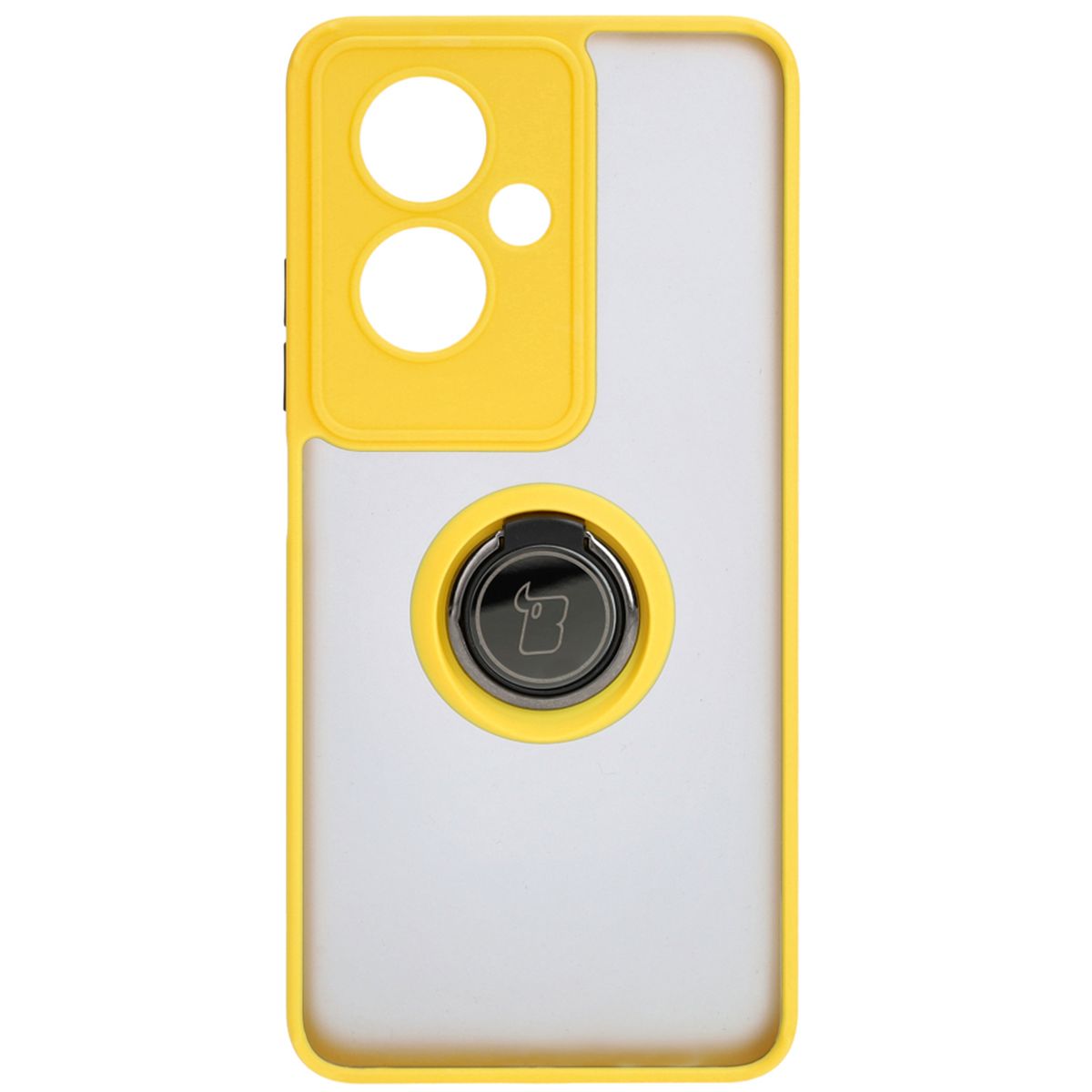 Handyhülle mit Fingergriff für Oppo A79 5G, Bizon Case Hybrid Ring, getönt mit gelbem Rahmen