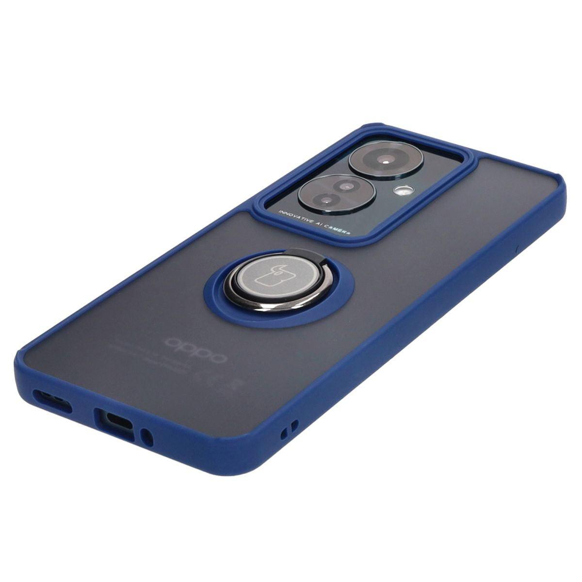 Handyhülle mit Fingergriff für Oppo Reno11 F 5G, Bizon Case Hybrid Ring, getönt mit dunkelblauem Rahmen