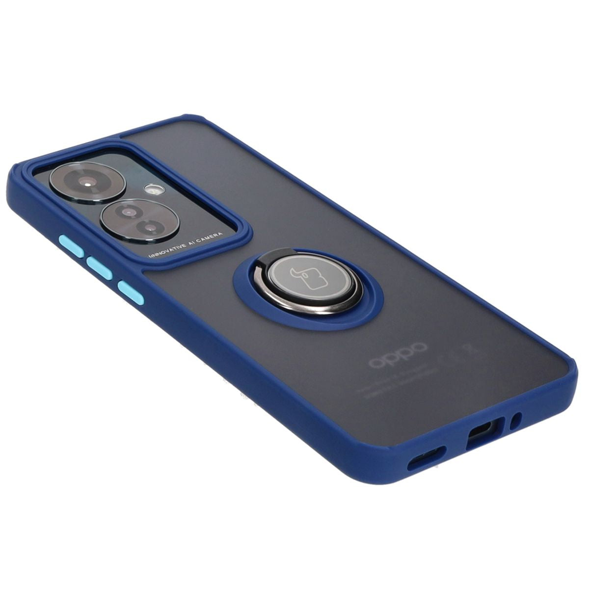 Handyhülle mit Fingergriff für Oppo Reno11 F 5G, Bizon Case Hybrid Ring, getönt mit dunkelblauem Rahmen
