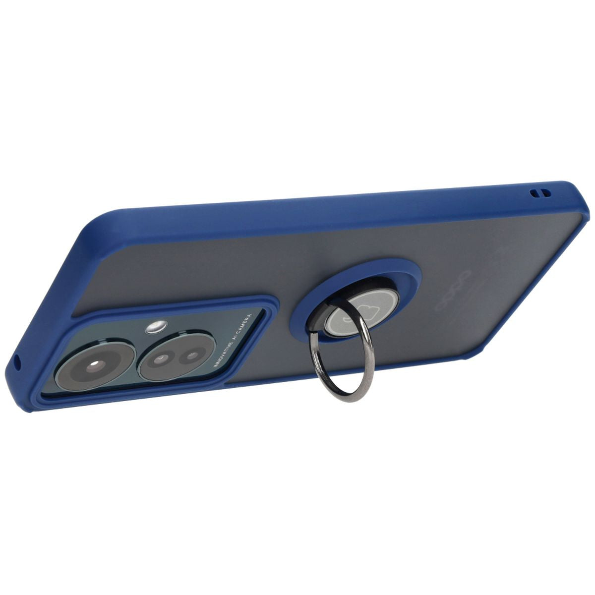 Handyhülle mit Fingergriff für Oppo Reno11 F 5G, Bizon Case Hybrid Ring, getönt mit dunkelblauem Rahmen