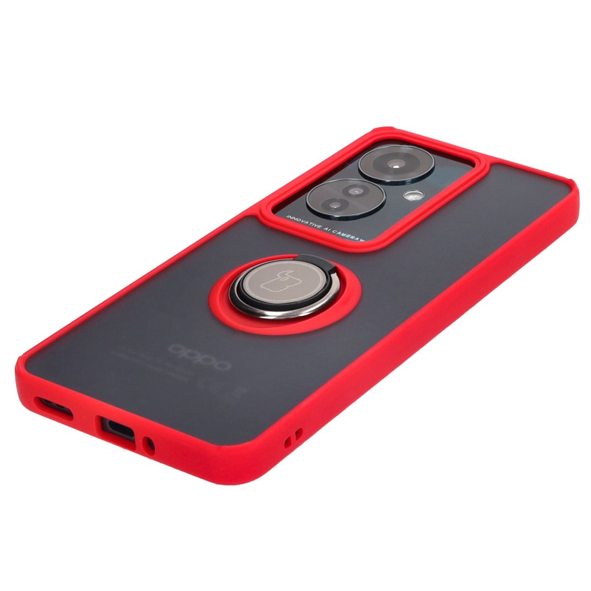 Handyhülle mit Fingergriff für Oppo Reno11 F 5G, Bizon Case Hybrid Ring, getönt mit rotem Rahmen
