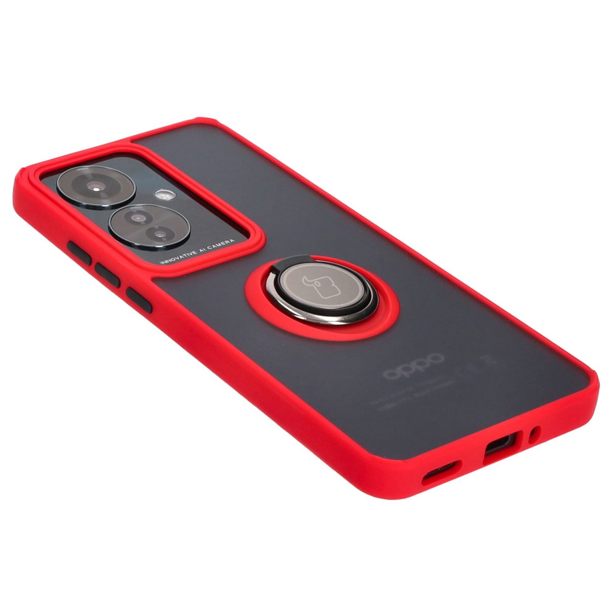 Handyhülle mit Fingergriff für Oppo Reno11 F 5G, Bizon Case Hybrid Ring, getönt mit rotem Rahmen