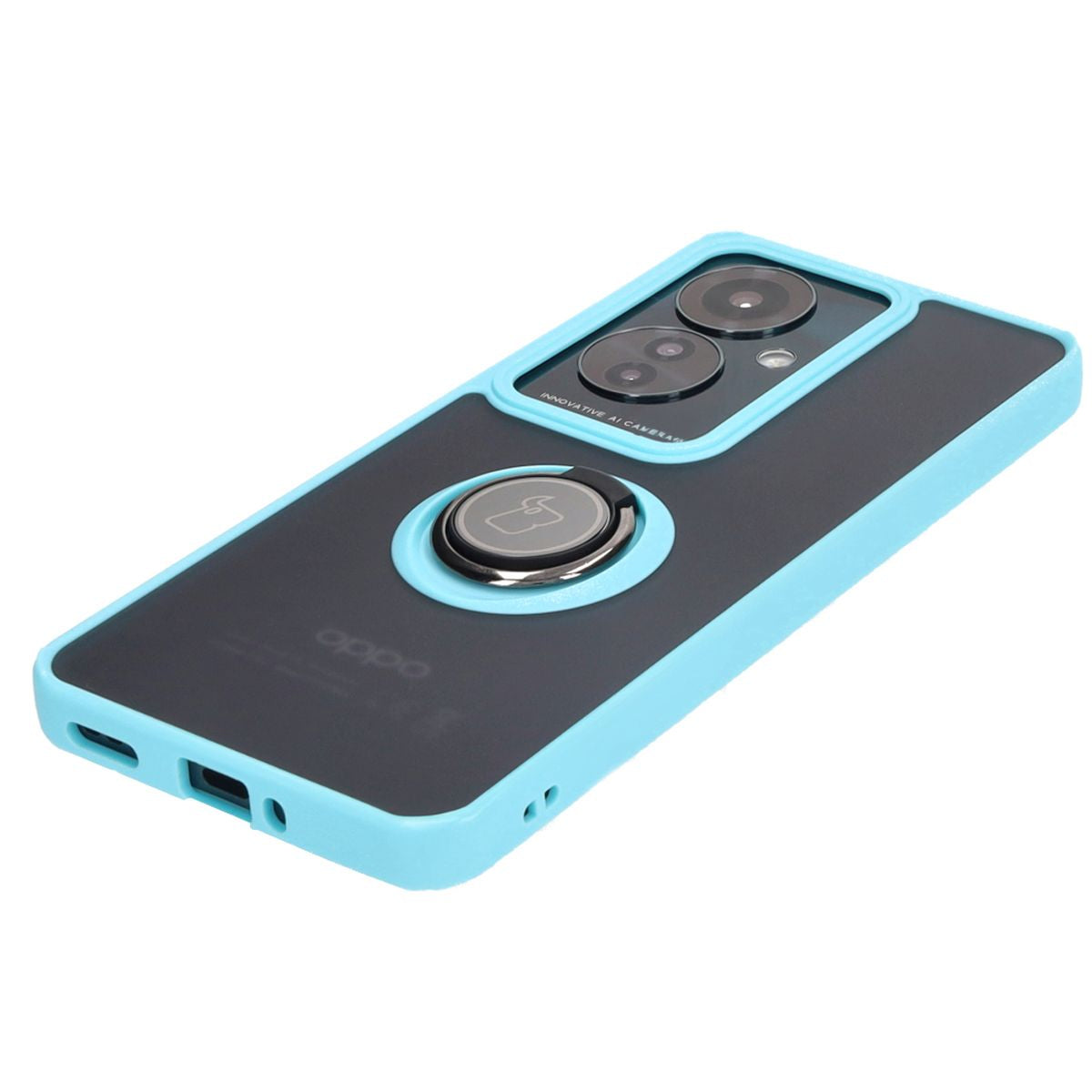 Handyhülle mit Fingergriff für Oppo Reno11 F 5G, Bizon Case Hybrid Ring, getönt mit hellblauem Rahmen
