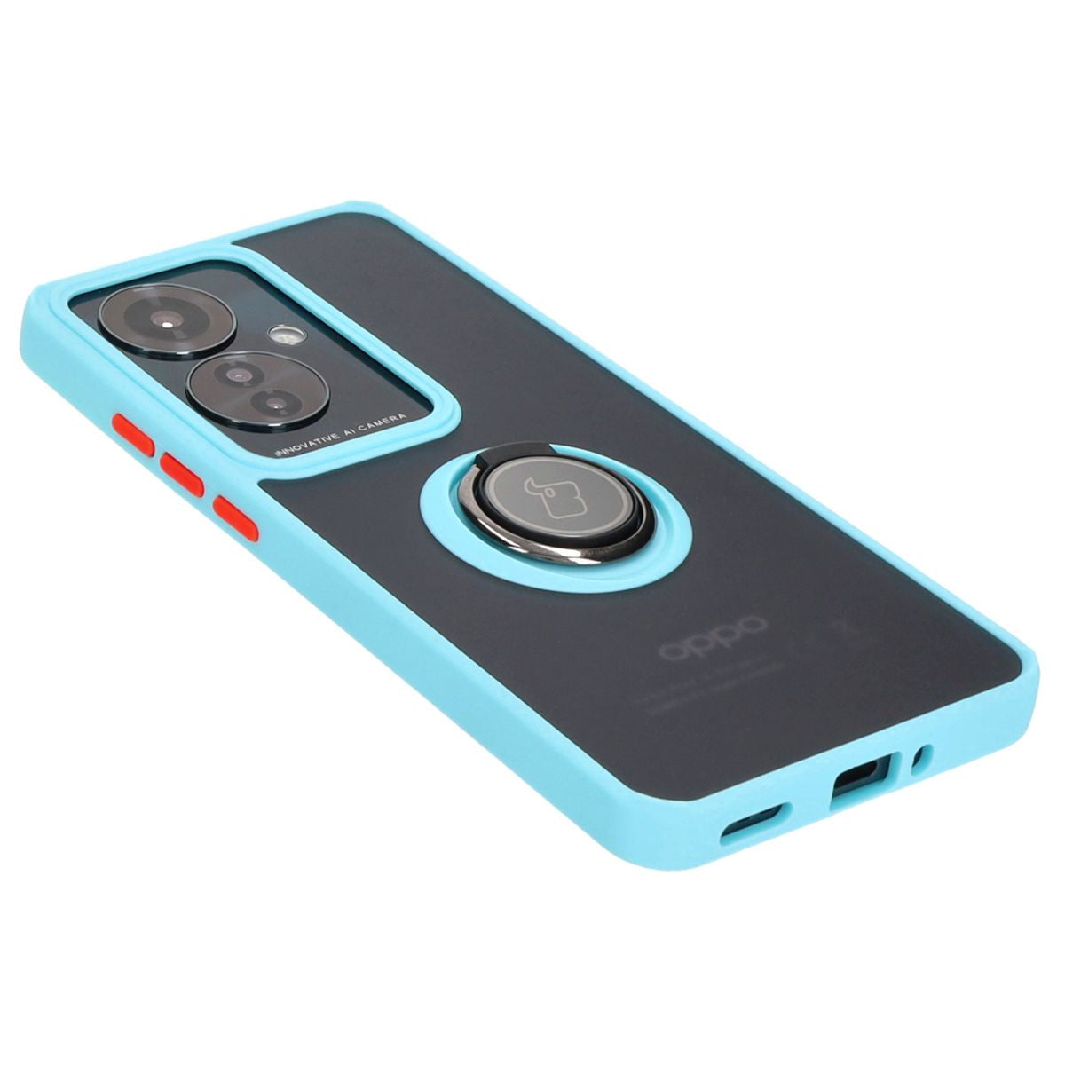 Handyhülle mit Fingergriff für Oppo Reno11 F 5G, Bizon Case Hybrid Ring, getönt mit hellblauem Rahmen
