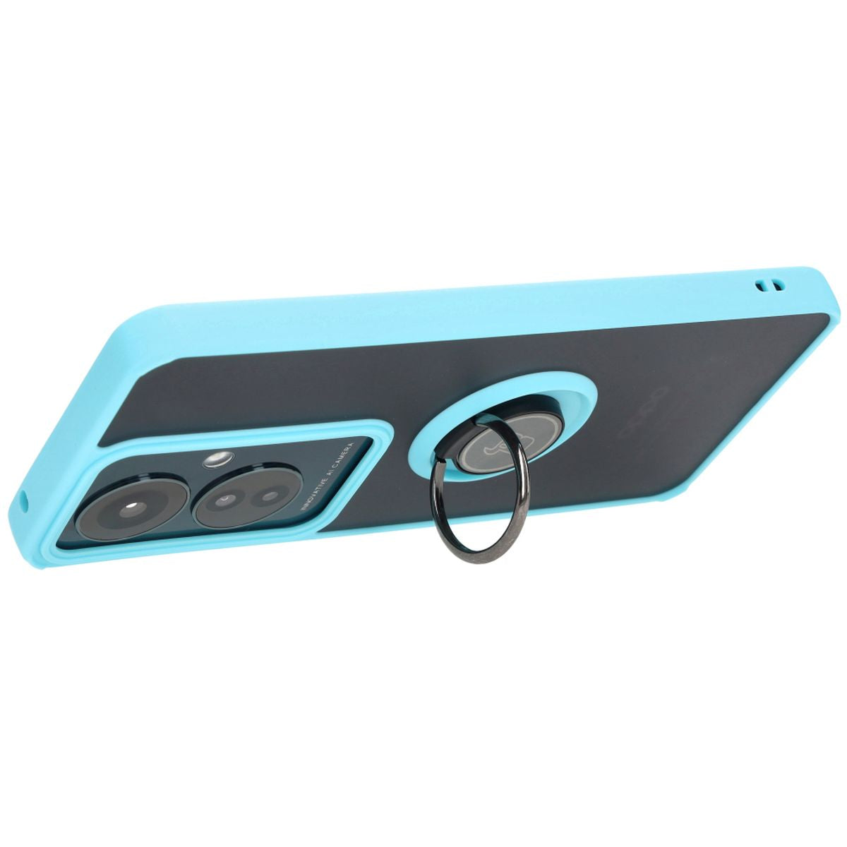 Handyhülle mit Fingergriff für Oppo Reno11 F 5G, Bizon Case Hybrid Ring, getönt mit hellblauem Rahmen