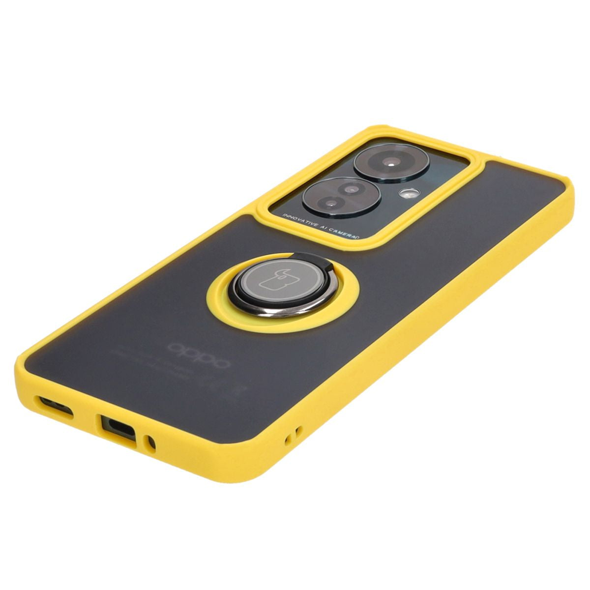 Handyhülle mit Fingergriff für Oppo Reno11 F 5G, Bizon Case Hybrid Ring, getönt mit gelbem Rahmen