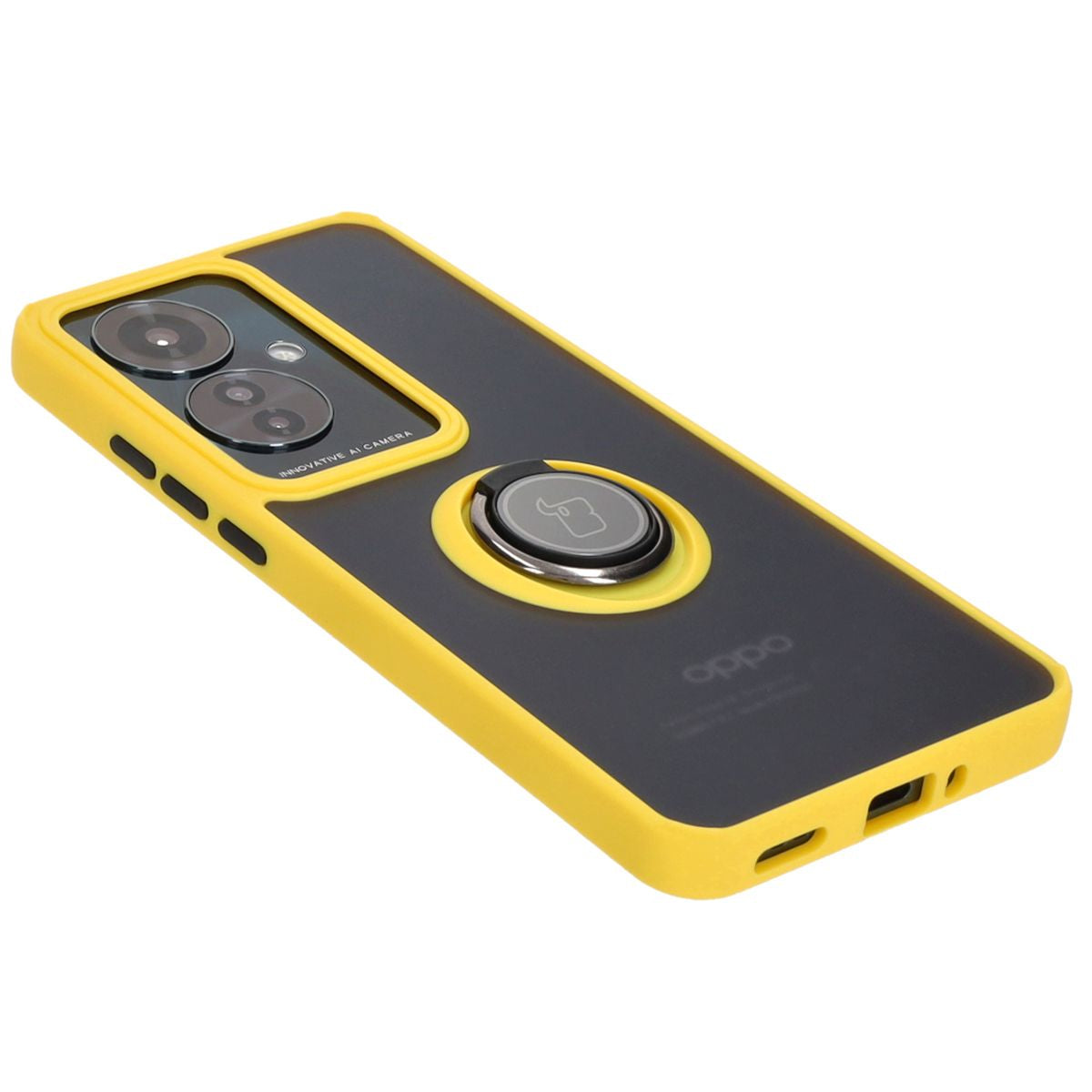 Handyhülle mit Fingergriff für Oppo Reno11 F 5G, Bizon Case Hybrid Ring, getönt mit gelbem Rahmen
