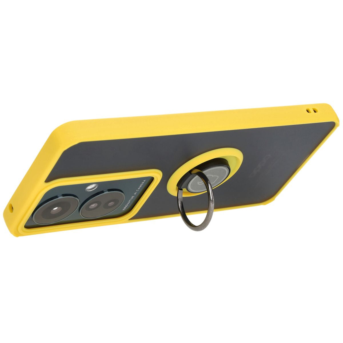 Handyhülle mit Fingergriff für Oppo Reno11 F 5G, Bizon Case Hybrid Ring, getönt mit gelbem Rahmen