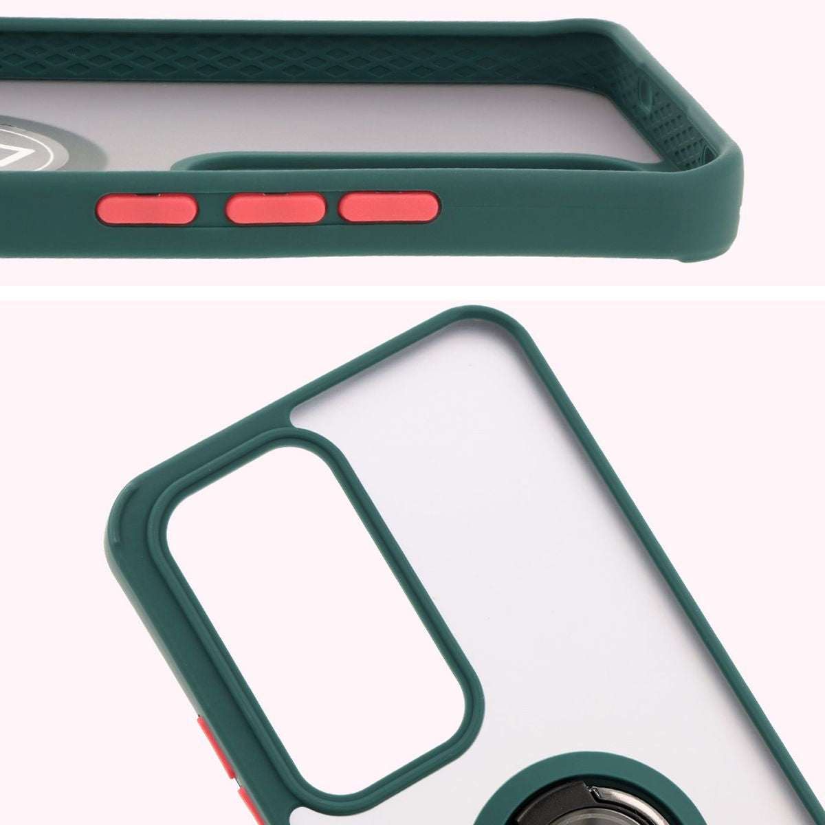 Handyhülle mit Fingergriff für Oppo Reno 12, Bizon Case Hybrid Ring, getönt mit dunkelgrünem Rahmen
