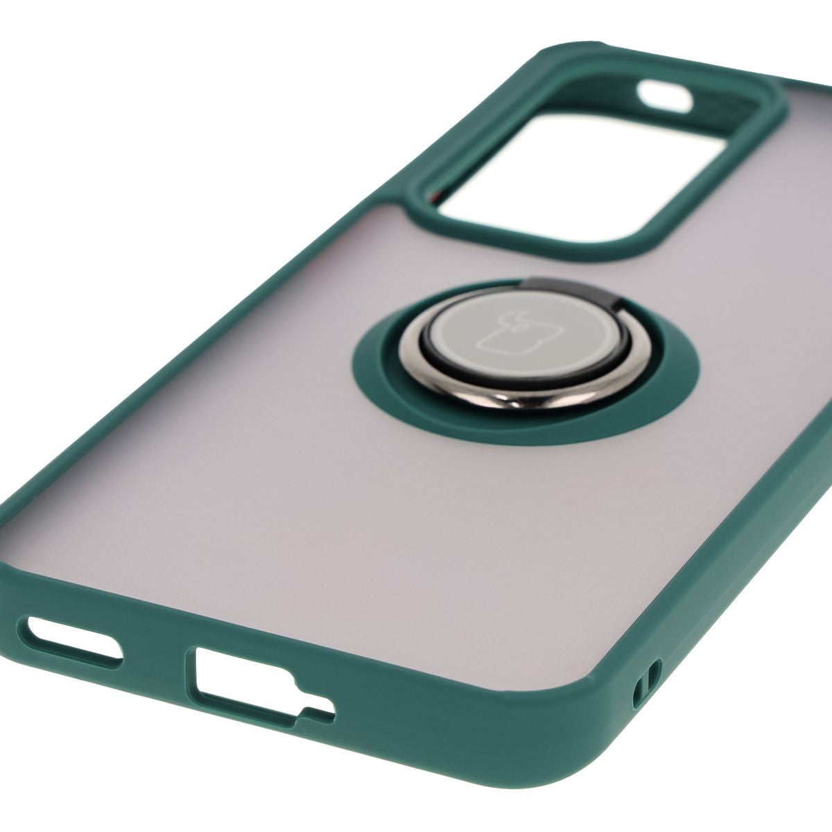 Handyhülle mit Fingergriff für Oppo Reno 12, Bizon Case Hybrid Ring, getönt mit dunkelgrünem Rahmen