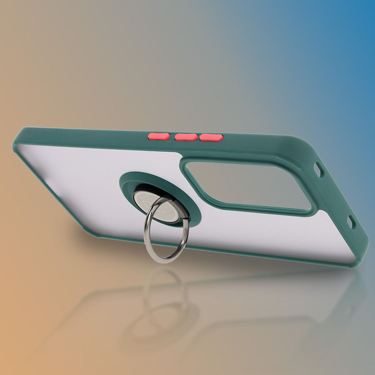 Handyhülle mit Fingergriff für Oppo Reno 12, Bizon Case Hybrid Ring, getönt mit dunkelgrünem Rahmen