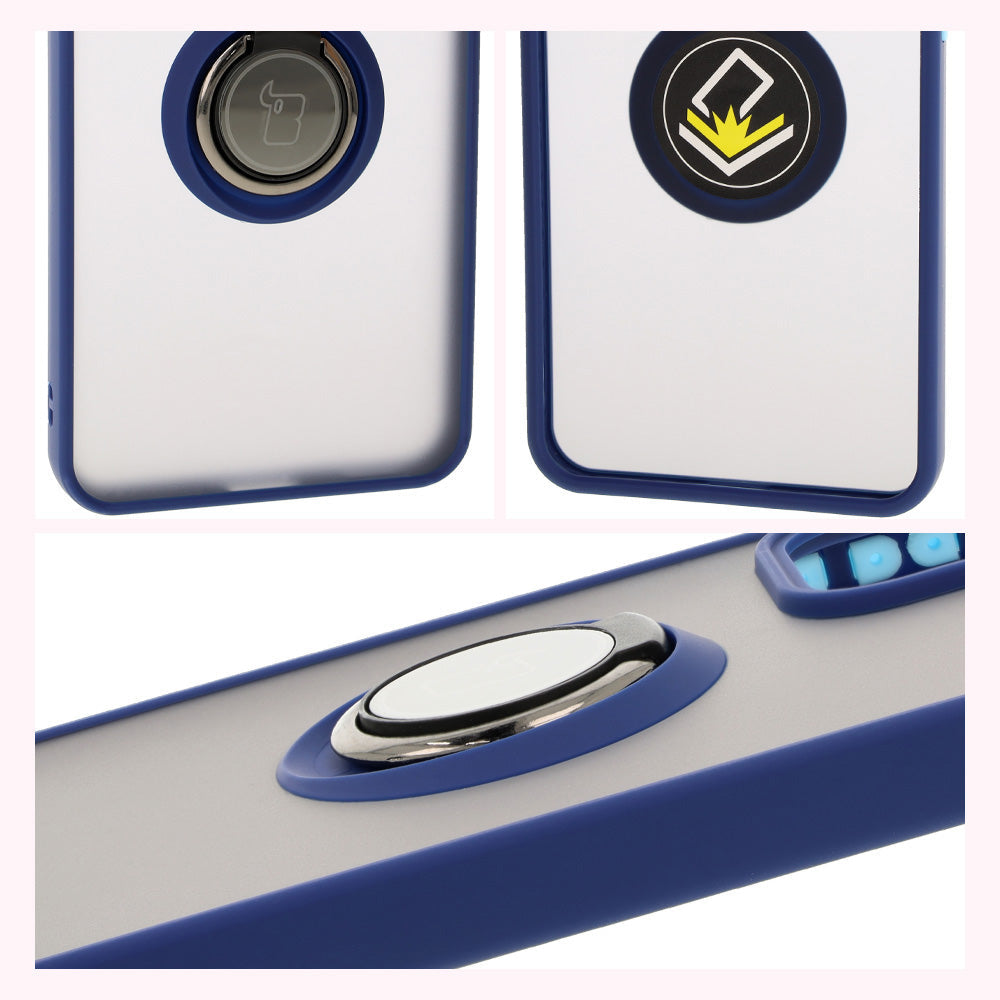 Handyhülle mit Fingergriff für Oppo Reno 12 Pro, Bizon Case Hybrid Ring, getönt mit dunkelblauem Rahmen