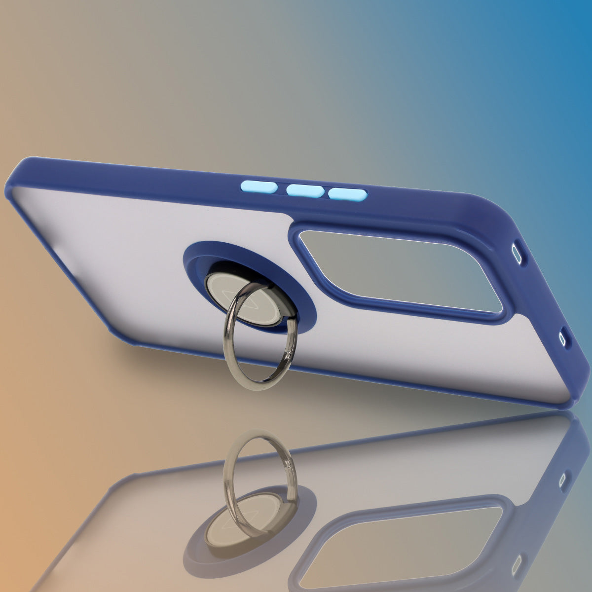 Handyhülle mit Fingergriff für Oppo Reno 12 Pro, Bizon Case Hybrid Ring, getönt mit dunkelblauem Rahmen