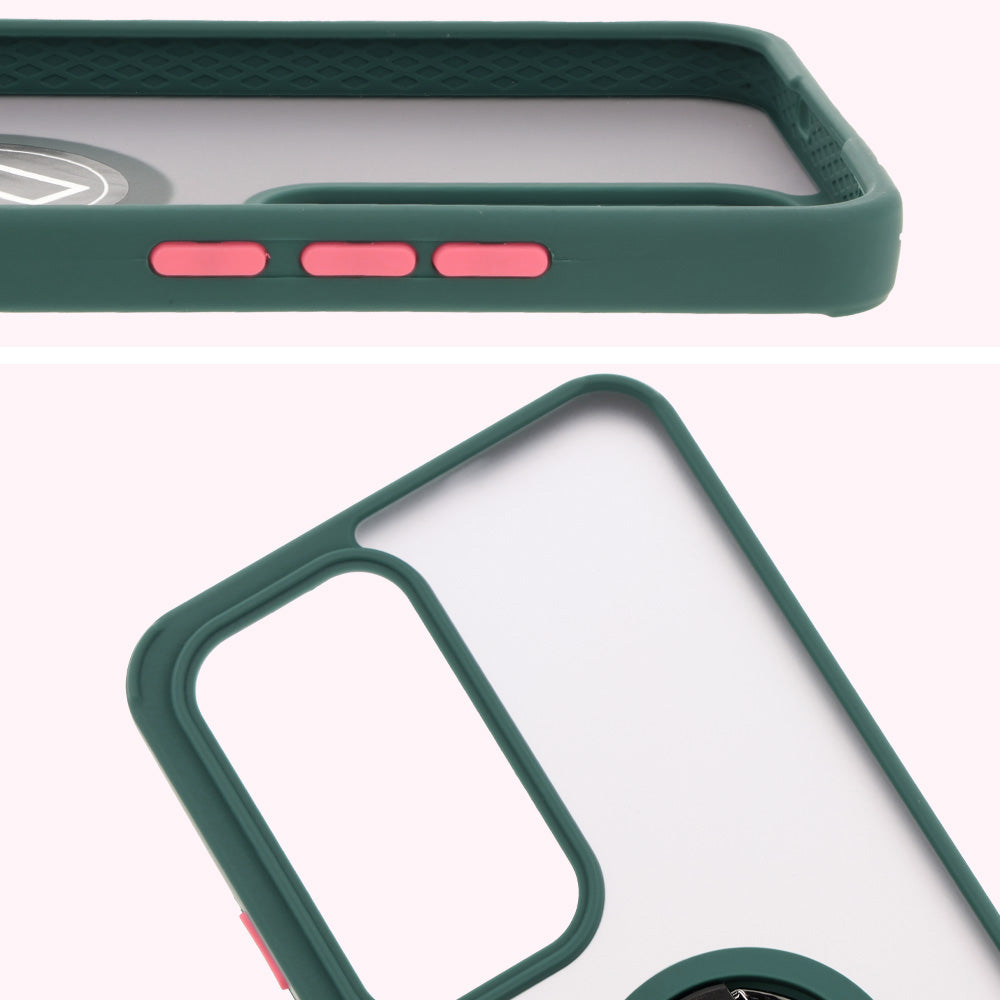Handyhülle mit Fingergriff für Oppo Reno 12 Pro, Bizon Case Hybrid Ring, getönt mit dunkelgrünem Rahmen